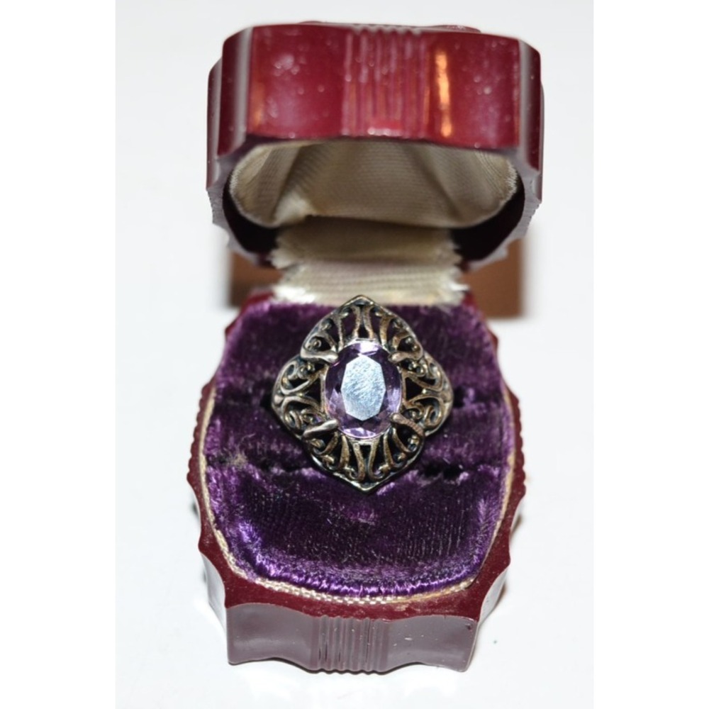 KABANA Sterling Silver 925 Sz 7 Scrolled Openwork Purple Amethyst Band Ring